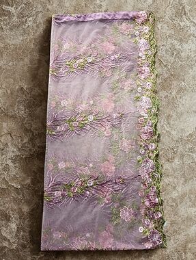 LAST CHANCE! Vintage Embroidered Large Pink Floral Organza Scarf
